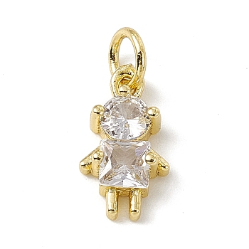 Brass Micro Pave Cubic Zirconia Charms, with Jump Rings, Boy Charms, Real 18K Gold Plated, 13.5x7x3.5mm, Hole: 3.4mm