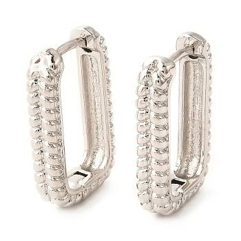 Brass Hoop Earrings, Long-Lasting Plated, Rectangle, Real Platinum Plated, 20x12.5x3.5mm, Pin: 1mm