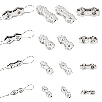 AHADERMAKER 16Pcs 4 Style 304 Stainless Steel Double 2-Post Cable Clamp, Wire Rope Clip, Stainless Steel Color, 12~22x30~50x14~19mm, 4pcs/style