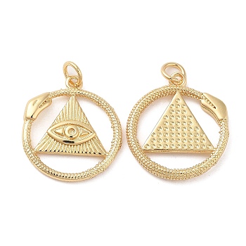 Rack Plating Brass Pendants, with Jump Ring, Long-Lasting Plated, Cadmium Free & Lead Free, Ouroboros Snake with Eye of Providence/All-seeing Eye, Real 18K Gold Plated, 21x18.5x2.5mm, Hole: 3mm