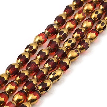 Faceted Electroplate Glass Beads Strands, Golden Plated, Oval, Red, 6.5~7x4mm, Hole: 0.8mm, about 50pcs/strand, 13.39''(34cm)
