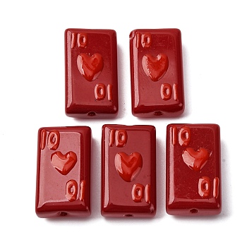 Baking Paint Glass Enamel Beads, Hand Painted Beads, Playing Card, FireBrick, 24.5~25x14.5~15x7.5~8.5mm, Hole: 1.6~1.8mm