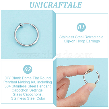 Unicraftale 4 paires 201 boucles d'oreilles créoles à clip rétractables en acier inoxydable(STAS-UN0052-03A)-5