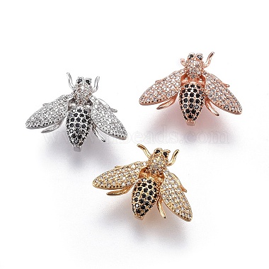 Mixed Color Colorful Insects Brass+Cubic Zirconia Slide Charms