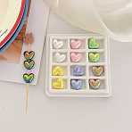 UV Plating Opaque Acrylic Beads, Iridescent, Heart, Mixed Color, 15.4x17.4x7.3mm, Hole: 2.5mm(OACR-N163-06)