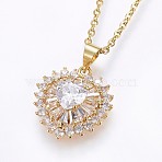 Brass Cubic Zirconia Pendant Necklaces, with 304 Stainless Steel Chains, Heart, Golden, 17.71 inch(45cm), Pendant: 22x16x5.5mm(NJEW-H486-03G)
