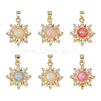 6Pcs 6 Colors Rack Plating Brass Pendant, with Resin & Cubic Zirconia, Lead Free & Cadmium Free, Long-Lasting Plated, Sun, Mixed Color, 18x16x7mm, Hole: 4.5x2.5mm, 1pc/color(KK-DC0004-98)