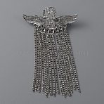 Alloy Eagle Wing with Pentagram Brooch Pin, Long Chain Tassel Lapel Pin for Backpack Clothes, Platinum, 92.5x55x3mm(JEWB-WH0030-13C-P)
