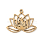 304 Stainless Steel Pendants, Lotus Charm, Laser Cut, Ion Plating(IP), Real 18K Gold Plated, 20x25x1.5mm, Hole: 1.7mm(STAS-V016-20G)