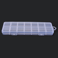 Polypropylene(PP) Bead Storage Containers, with Hinged Lid and 14 Grids, for Jewelry Small Accessories, Rectangle, Clear, 20x7x1.6cm, Compartment: 24.5x30.5mm(CON-T002-02)
