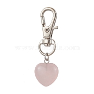 Natural Rose Quartz Pendant Decorations, with Alloy Swivel Clasps, Heart, 49~51mm(HJEW-JM02908-03)