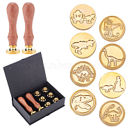 CRASPIRE DIY Scrapbook Crafts, Including Pear Wood Handle, Brass Wax Seal Stamp Heads, Golden, 25x14mm, 10pcs/box(AJEW-CP0002-34A)
