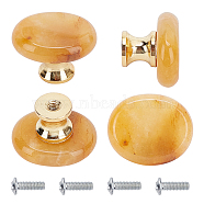 Natural Topaz Jade Drawer Knobs, Oval Shaped Drawer Pulls Handle, Iron Screw, for Home, Cabinet, Cupboard and Dresser, Platinum & Golden, 27x23x18mm(FIND-WH0056-40P-03)