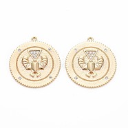 Brass Micro Pave Clear Cubic Zirconia Pendants, Nickel Free, Flat Round, Real 18K Gold Plated, 25x23x2mm, Hole: 1.2mm(KK-S356-738)