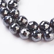 Non-magnetic Synthetic Hematite Beads Strands, Grade AAA, Faceted(128 Facets), Round, 8mm, Hole: 1mm, about 50pcs/strand, 14.5 inch(37cm)(G-G726-03-8mm)