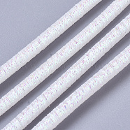 PVC Tubular Synthetic Rubber Cord, Hollow Pipe, with Glitter Powder, White, 4mm, Hole: 1.8mm, about 54.68 yards(50m)/bundle(RCOR-T002-02B-08)