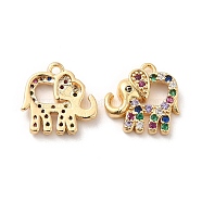 Brass with Colorful Cubic Zirconia Charms, Elephant, Real 18K Gold Plated, 12x12x2.5mm, Hole: 1mm(KK-F860-60G)