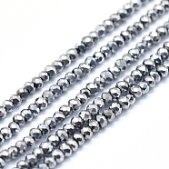 Electroplate Glass Beads Strands, Full Plated, Faceted, Abacus, Platinum Plated, 2x1.5~1.6mm, Hole: 0.8mm, about 235 pcs/Strand, 14.17 inch(36cm)(GLAA-F079-A-FP03)