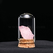 Raw Natural Rose Quartz Nuggets Ornaments, Glass & Wood Bell Jars Mineral Specimens Statues for Home Desktop Feng Shui Decoration, 55x35mm(PW-WG13785-02)