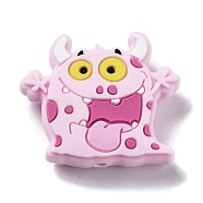 Little Monster Silicone Beads, Pink, 27.5x32x9.5mm, Hole: 2.5mm(SIL-R014-02A)
