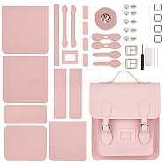 DIY Sew on PU Leather Satchel Making Kits, including Bottom & Cover, Shoulder Strap, Screwdriver, Bag Handle, Key Ring, Wax Cord, Needle, Screw, Pink, Finished Product: 26.5x22.5x7cm(DIY-WH0308-262)