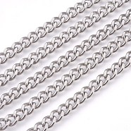 201 Stainless Steel Curb Chains, Unwelded, Faceted, Stainless Steel Color, 6mm(CHS-L017-22D)