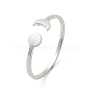 304 Stainless Steel Open Cuff Rings, Sun & Moon, Stainless Steel Color, Inner Diameter: 18.2mm(RJEW-Q808-01A-P)