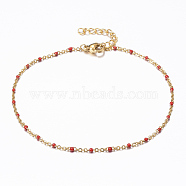 Ion Plating(IP) 304 Stainless Steel Cable Chain Anklets, with Enamel Links, Golden, Red, 9 inch(230mm), 1.5mm(AJEW-K018-01C)