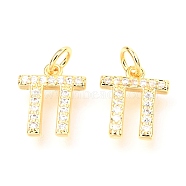 Brass Micro Pave Cubic Zirconia Charms, with Jump Rings, Greek Alphabet, Real 18k Gold Plated, Letter.P, 12x10.5x1.7mm, Jump Ring: 4.9x0.85mm, Hole: 3.2mm(ZIRC-O037-06G)