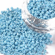Opaque Glass Seed Beads, Rainbow Plated, Round, Cornflower Blue, 2mm, Hole: 1mm, about 30000pcs/bag(SEED-S023-01C-03)