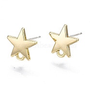 Alloy Stud Earring Findings, with Loop and Steel Pin, Star with Plastic Protective Sleeve, Light Gold, 11x10.5mm, Hole: 1.4mm, Pin: 0.8mm(PALLOY-T064-62LG-RS)