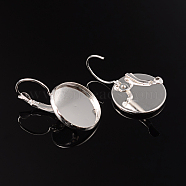 Brass Leverback Earring Findings, Nickel Free, Silver Color Plated, 32x20mm, Tray: 18mm inner diameter(X-KK-H024-S-NF)