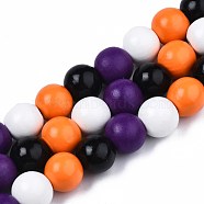 Halloween Spray Painted Natural Wood Beads Strands, Round, Dark Orange, 15~16.5x14~15mm, Hole: 3~4mm, about 25pcs/strand, 14.29 inch~14.53 inch(36.3cm~36.9cm)(WOOD-S053-55E)
