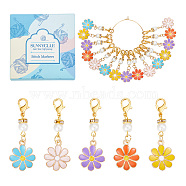 Flower Alloy Enamel Pendant Decoration Sets, with Brass Hoop  Findings, Mixed Color, 45mm; 30pcs(DIY-SC0021-24)