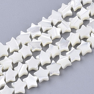 Natural Trochid Shell/Trochus Shell Beads Strands, Star, Creamy White, 6.5x7x2.5~3mm, Hole: 1mm, about 62~71pcs/Strand, 14.57 inch~15.35 inch(X-SHEL-T013-007A-01)
