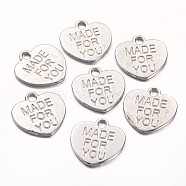 Tibetan Style Alloy Charms, Heart with Word MADE FOR YOU, Lead Free & Cadmium Free, Platinum, 16x15x1mm, Hole: 2mm(TIBEP-A9694-P-RS)