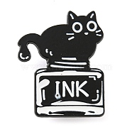 Cartoon Cat & Ink Bottle Enamel Pins, Black Zinc Alloy Badge, Black, 29.5x23.5x1mm(JEWB-Q033-02B)