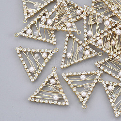 Rhinestone Pendants, with ABS Plastic Imitation Pearl and Glass Beads, Real 18K Gold Plated Brass Findings, Nickel Free, Triangle, Crystal, 21.5x22x3mm, Hole: 1.4mm(KK-S354-024-NF)