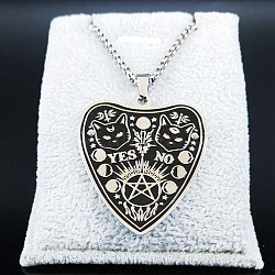 304 Stainless Steel Pendant Necklaces, with Enamel, Heart with Cat, Stainless Steel Color, 20.00 inch(50.8cm)(NJEW-K253-25P)