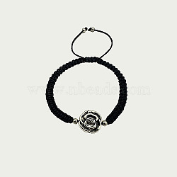 Rose Flower Alloy Link Bracelet, Polyester Braided Adjustable Bracelets, Antique Silver, no size(CP7269-1)