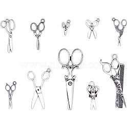 Tibetan Style Alloy Pendants, Scissor, Antique Silver, 7.4x7.2x1.7cm, 50pcs/box(TIBEP-PH0004-87-WH)