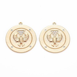 Brass Micro Pave Clear Cubic Zirconia Pendants, Nickel Free, Flat Round, Real 18K Gold Plated, 25x23x2mm, Hole: 1.2mm(KK-S356-738)