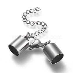 304 Stainless Steel Chain Extender, with Cord Ends, Curb Chains and Lobster Claw Clasps, Stainless Steel Color, 43mm ong, Cord Ends: 14.5x10mm, 8.5mm inner diameter(STAS-K195-22P-09)