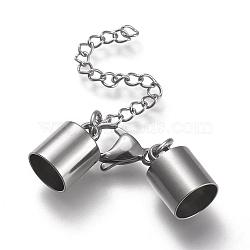 Tarnish Resistant 304 Stainless Steel Chain Extender, with Cord Ends, Curb Chains and Lobster Claw Clasps, Stainless Steel Color, 43mm ong, Cord Ends: 14.5x10mm, 8.5mm inner diameter(STAS-K195-22P-09)