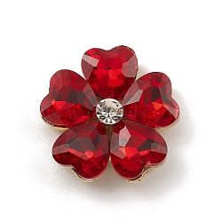 Alloy Cabochons, with Glass Rhinestone, Ligh Gold, Flower, Red, 19x19x5.5mm(GLAA-B010-03KCG-07)