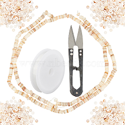 SUNNYCLUE DIY Stretch Bracelets Making Kits, inxlude Flat Round Natural Freshwater Shell Beads, Elastic Crystal Thread and Steel Scissors, Wheat, Beads: 5x0.5~3mm, Hole: 0.9mm, 14.88 inch(37.8cm)~15.19 inch(38.6cm), about 204~209pcs/Strand, 2strand/set(DIY-SC0001-80)