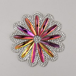 Rhinestone Cloth Iron on/Sew on Patches, Flower, 81x4.5mm(DIY-WH20004-05A)