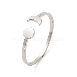 Non-Tarnish 304 Stainless Steel Open Cuff Rings, Sun & Moon, Stainless Steel Color, Inner Diameter: 18.2mm(RJEW-Q808-01A-P)