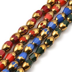 Faceted Electroplate Glass Beads Strands, Opaque Color, Golden Plated, Oval, Mixed Color, 6.5~7x4mm, Hole: 0.8mm, about 50pcs/strand, 13.39''(34cm)(EGLA-P051-04A-B)