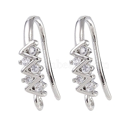 Brass Micro Pave Cubic Zirconia Earring Hooks, Fishhook, Platinum, 15.5x8x4mm, Hole: 1mm(KK-U008-11P)